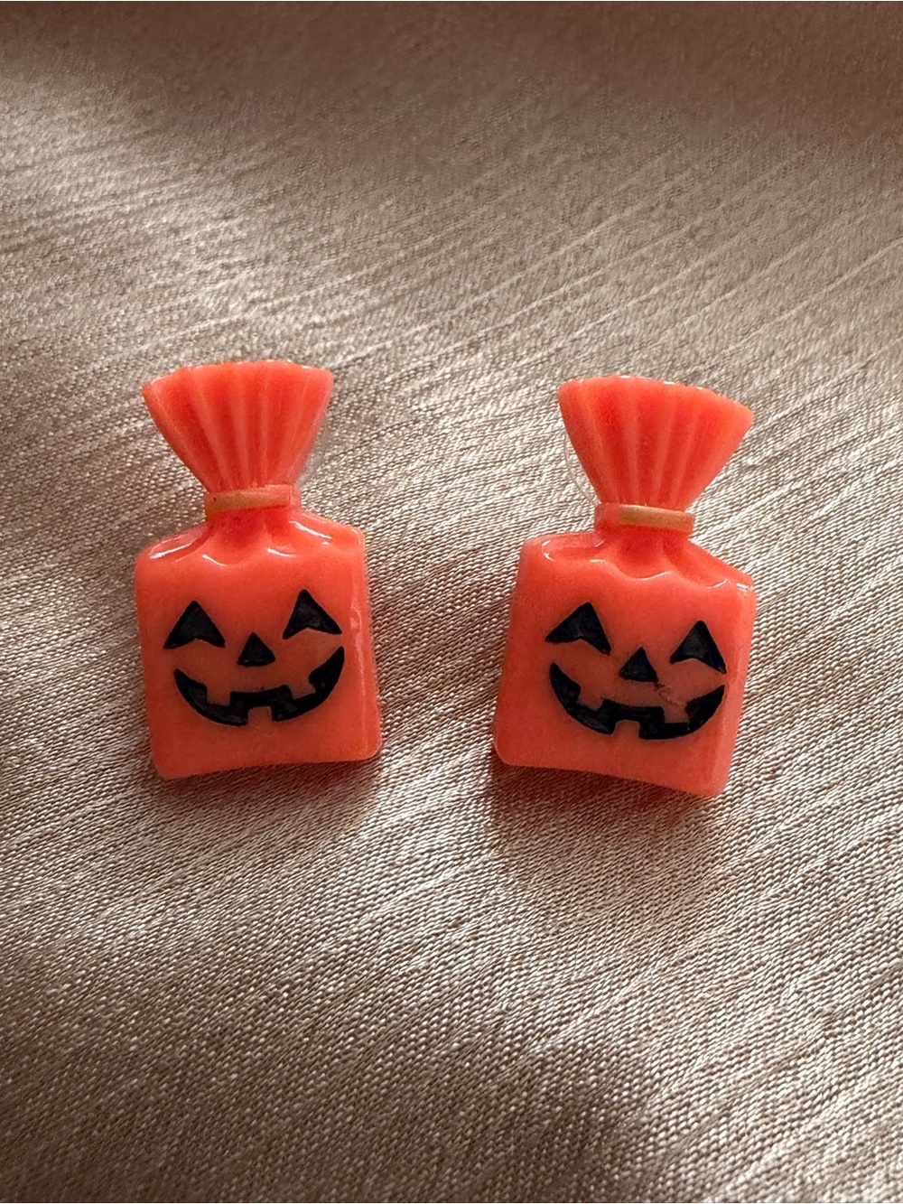 Halloween Jack-O'-Lantern Candy Bag Earrings - Orange